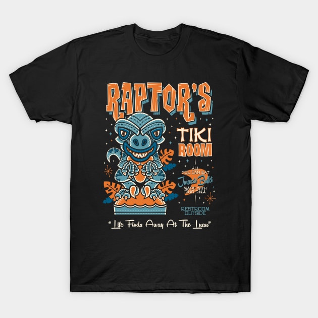 Blue Raptors Tiki Room Creepy Cute Jurassic Vacation Design T-Shirt by Nemons